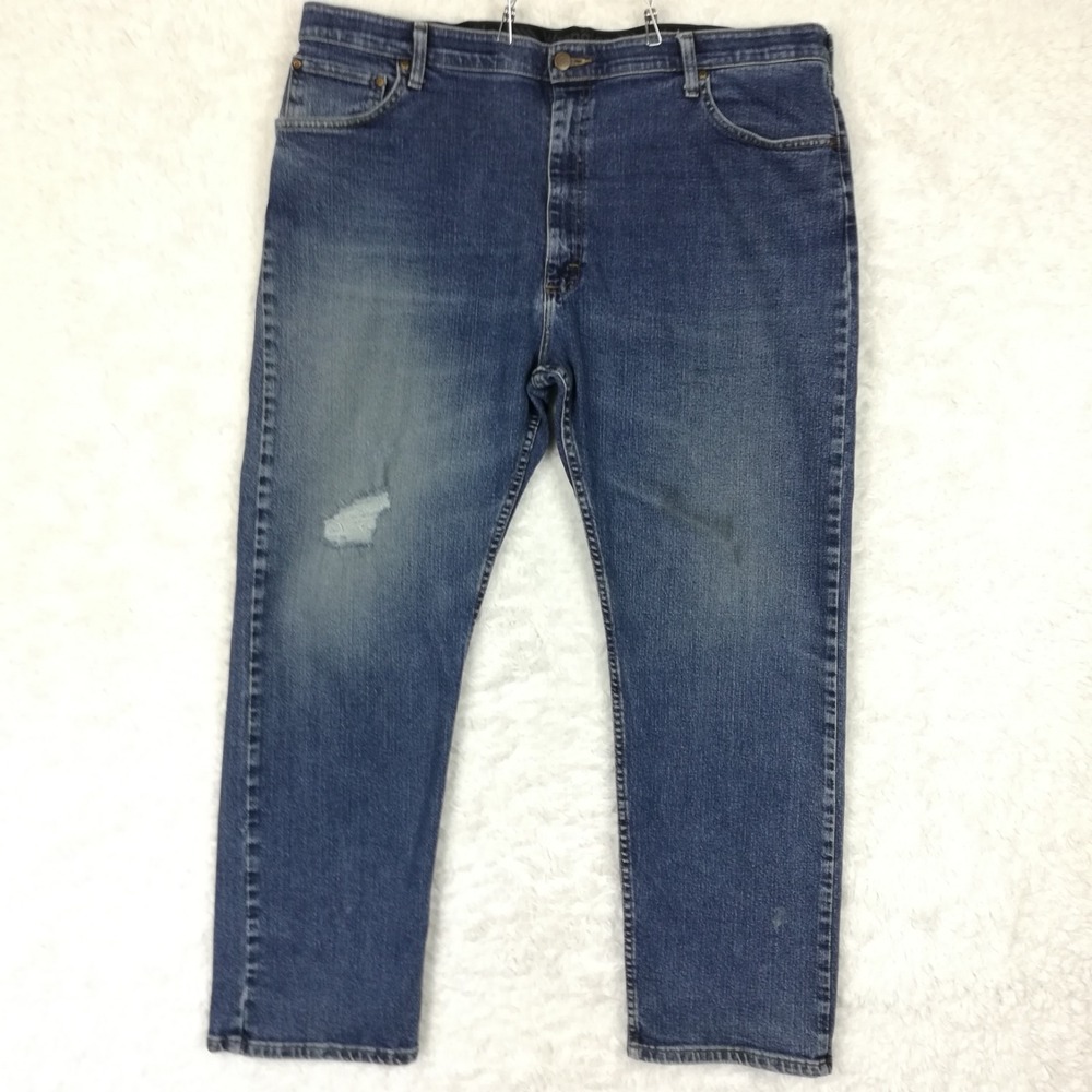 Wrangler Mens Jeans Regular Fit Straight Leg Blue Denim Medium Wash Flex 42x30